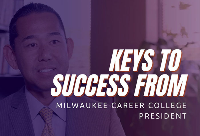 Jack Takahashi sitting talking with the words 'Keys to Success' in front